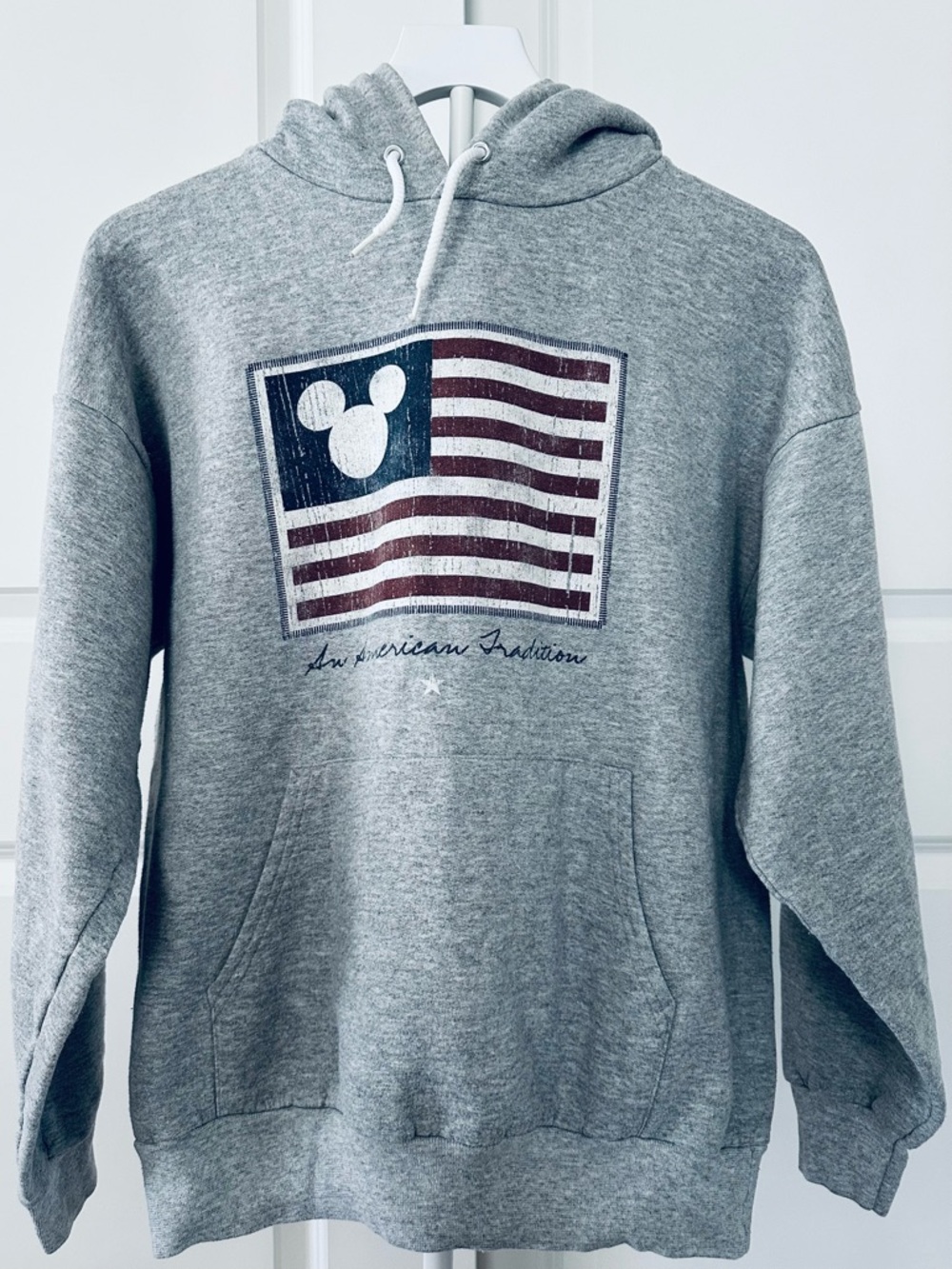 Women’s Disney Gray Hoodie with Americana Flag & Mickey Logo Size S/M